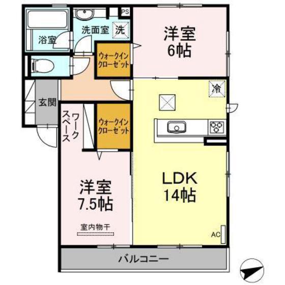 フルール(2LDK/1階)の間取り写真