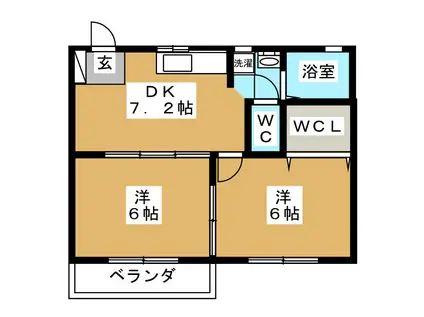ベルフラワーIV(2DK/2階)の間取り写真