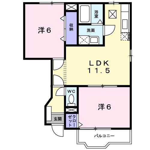 サンモールIIB(2LDK/1階)の間取り写真