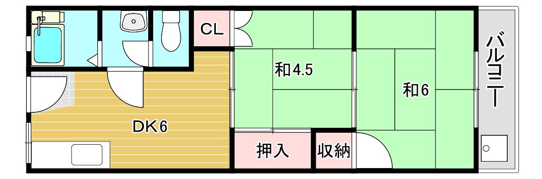 エアリーコート豊中II(2DK/3階)の間取り写真