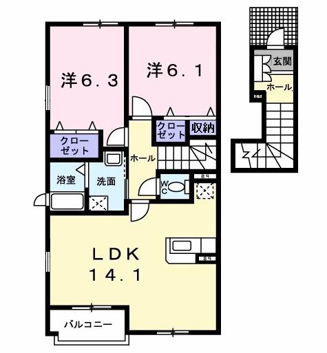 グランシエル(2LDK/2階)の間取り写真