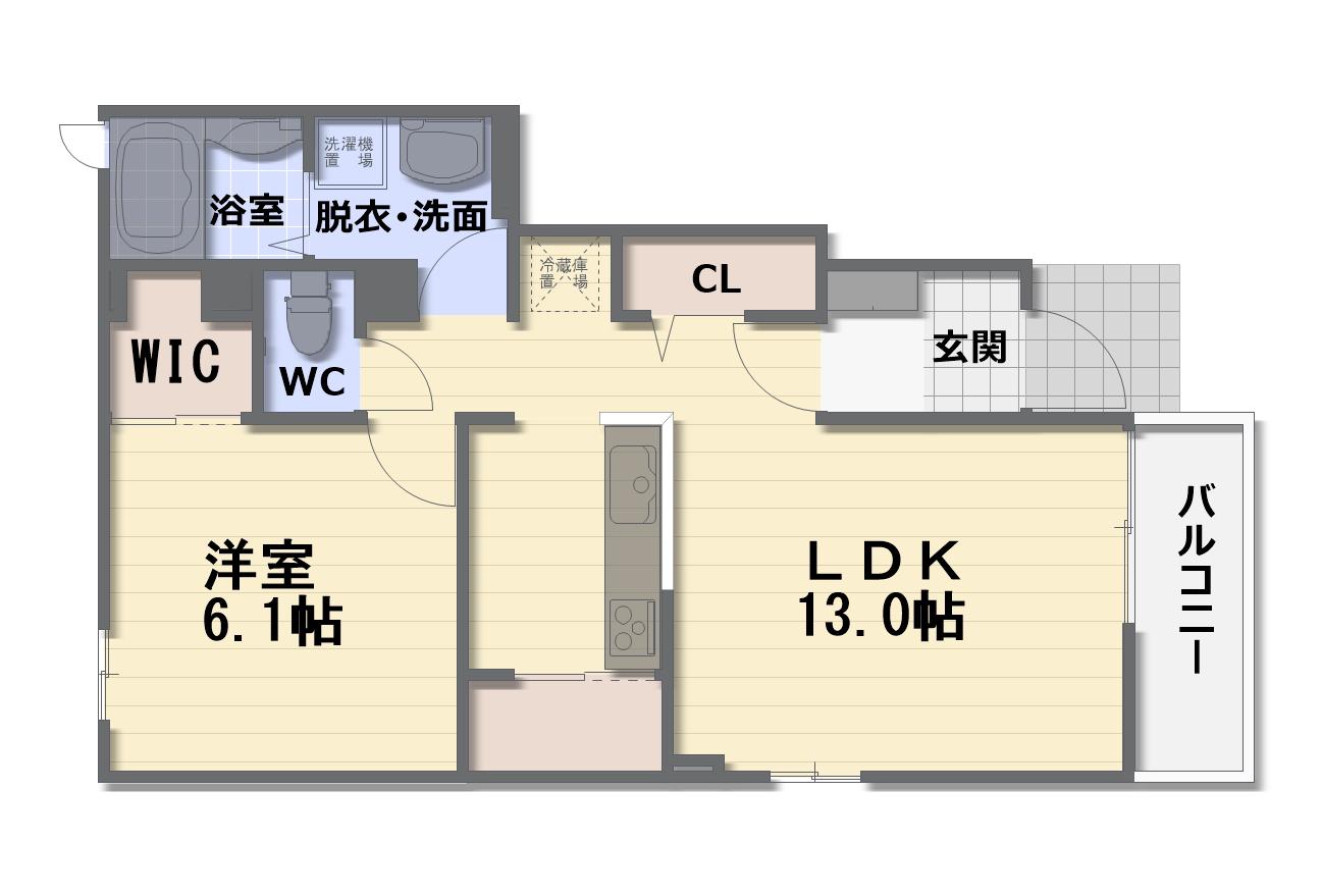 ベルコロレII B(1LDK/1階)の間取り写真