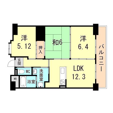 第61号棟(3LDK/5階)の間取り写真