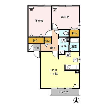 パルアモーレAB(2LDK/1階)の間取り写真