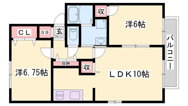 ハーベストウェルB棟(2LDK/2階)の間取り写真