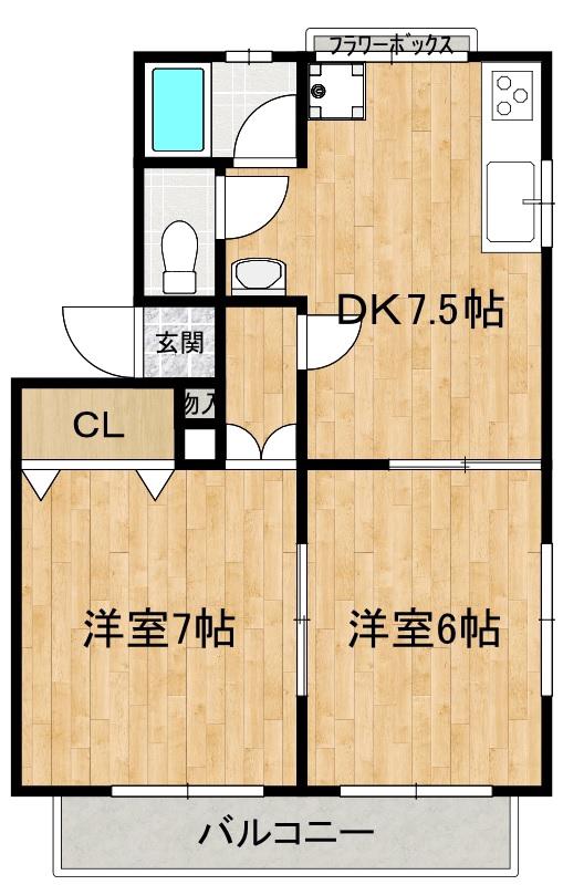 フィオーレ市川(2DK/2階)の間取り写真