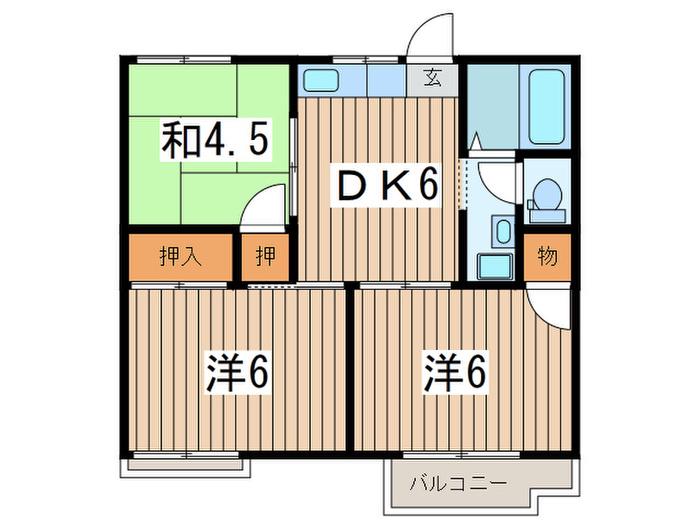 グリーンヴィラ桜ケ丘(3DK/2階)の間取り写真