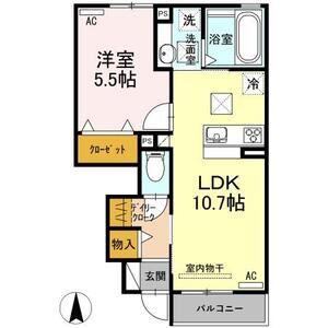 プランドールVII B棟(1LDK/1階)の間取り写真