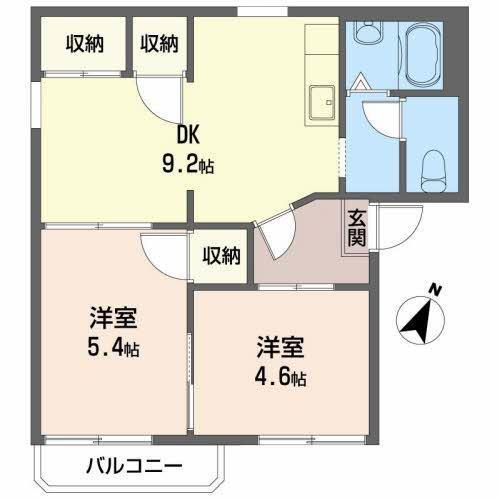 グランドール多治米B棟(2DK/2階)の間取り写真