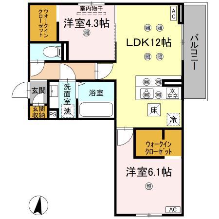 クランツ北井門C(2LDK/1階)の間取り写真