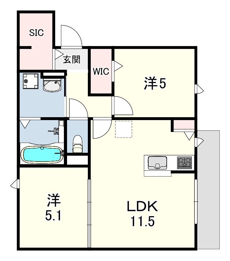 YOUR MAISON 富松(2LDK/1階)の間取り写真