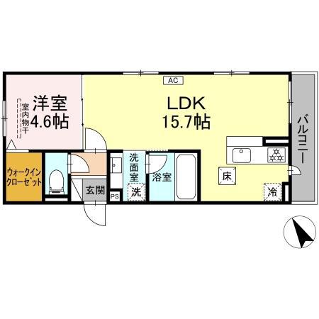 アムール・シェモア(1LDK/1階)の間取り写真