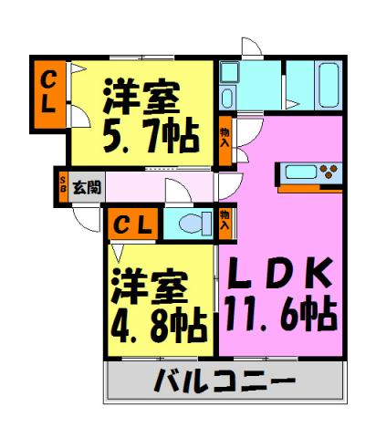 メゾンプルミエール(2LDK/1階)の間取り写真