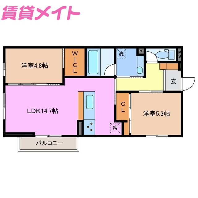 パルミエ II(2LDK/2階)の間取り写真