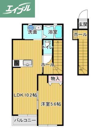 シェルメール庭瀬(1LDK/2階)の間取り写真