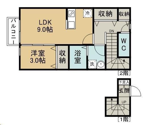 ピュアランド岩切(1LDK/2階)の間取り写真