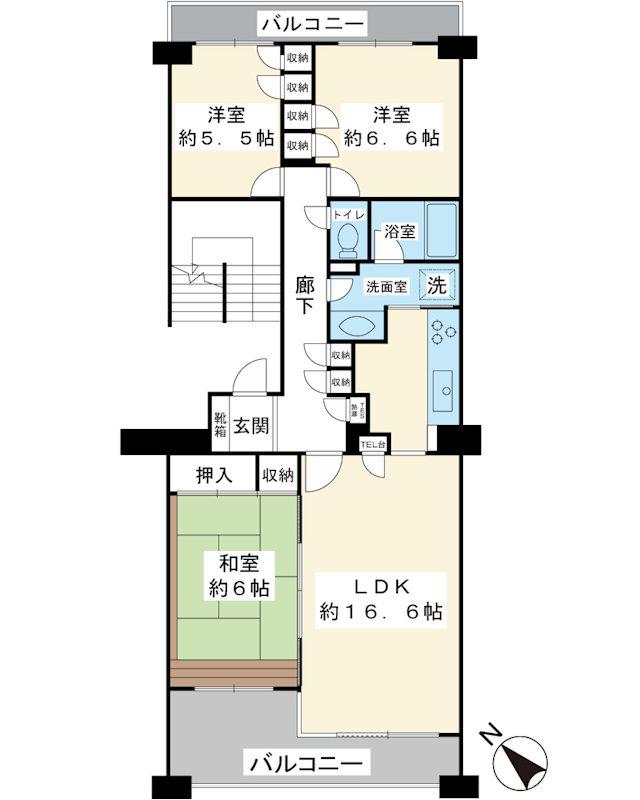 ベイシティ浦安 J棟(3LDK/7階)の間取り写真