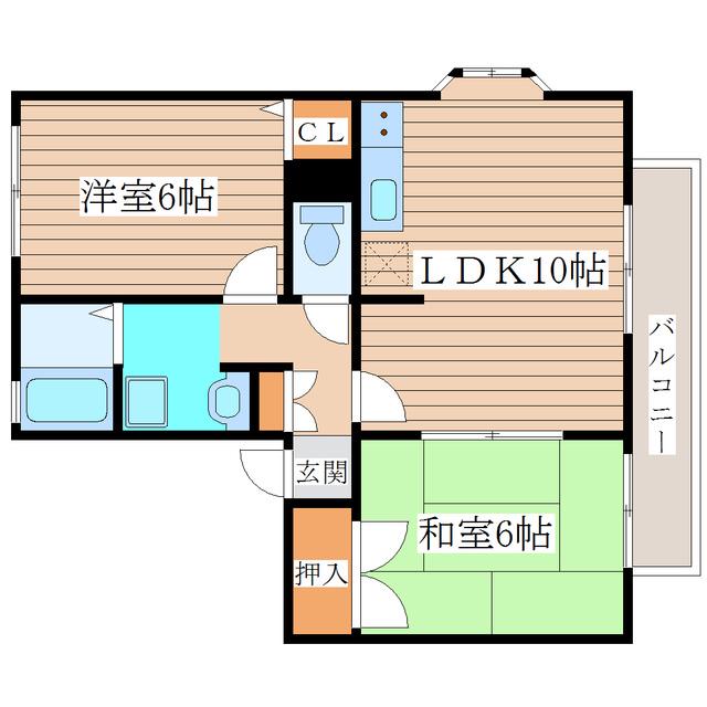 ジョイフル市名坂A(2LDK/1階)の間取り写真