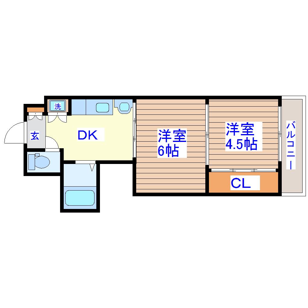 アルデール南鍛冶町(2DK/3階)の間取り写真