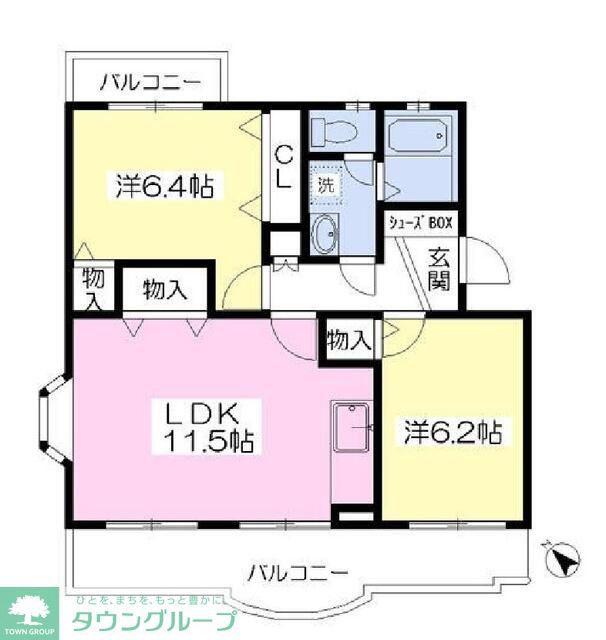 ロビン上溝I(2LDK/3階)の間取り写真