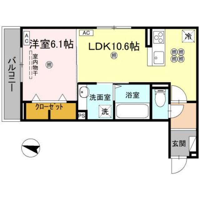 レジデンスクオーツ西町(1LDK/3階)の間取り写真