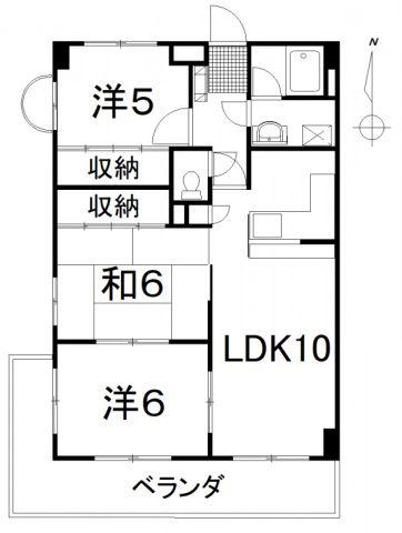 セントラルハイツ南側(3LDK/4階)の間取り写真