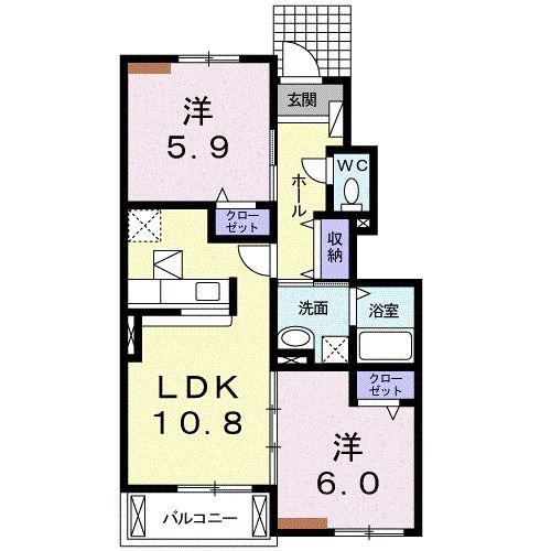 プリーマ開成(2LDK/1階)の間取り写真