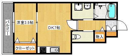 ロイヤルヴィラ緑井(1DK/1階)の間取り写真