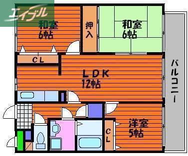 グランパス福富(3LDK/5階)の間取り写真