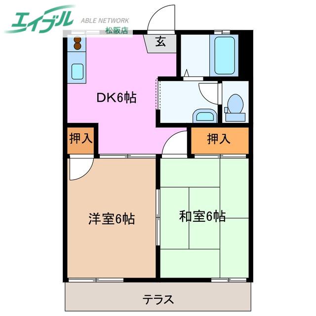 ラフォーレ久保(2DK/1階)の間取り写真