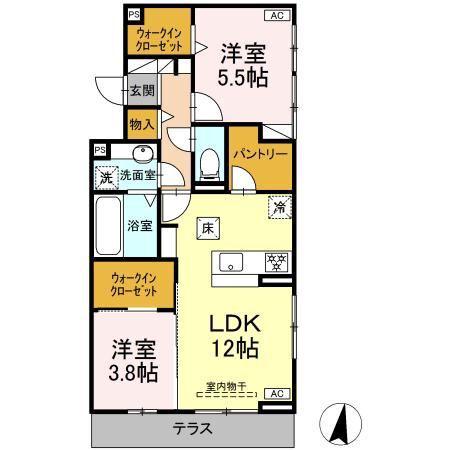 ディーシャンブル 南丸之内B(2LDK/1階)の間取り写真