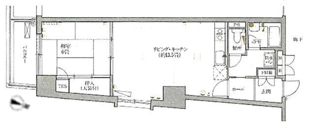 初台パークサイドハイツ(1LDK/4階)の間取り写真