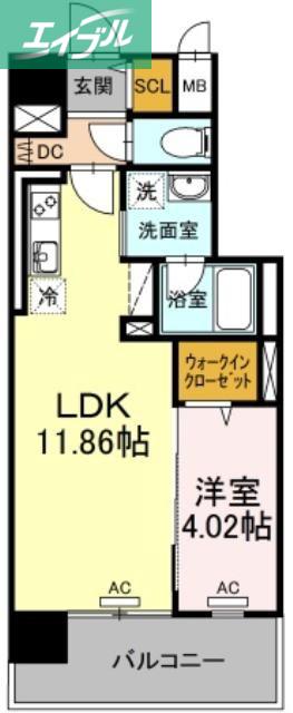 TWIN TOWERS AZUKI(1LDK/4階)の間取り写真