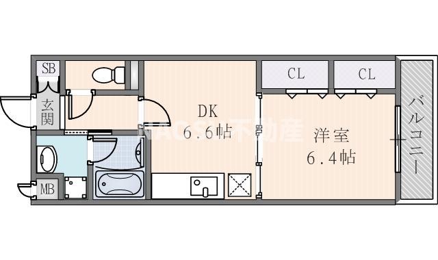 ブランチェリー新石切(1DK/3階)の間取り写真