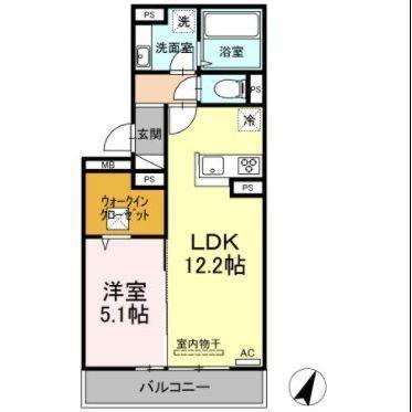 WITH PET紺屋(1LDK/1階)の間取り写真
