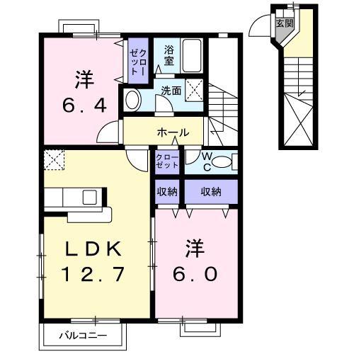 ディアコートB(2LDK/2階)の間取り写真