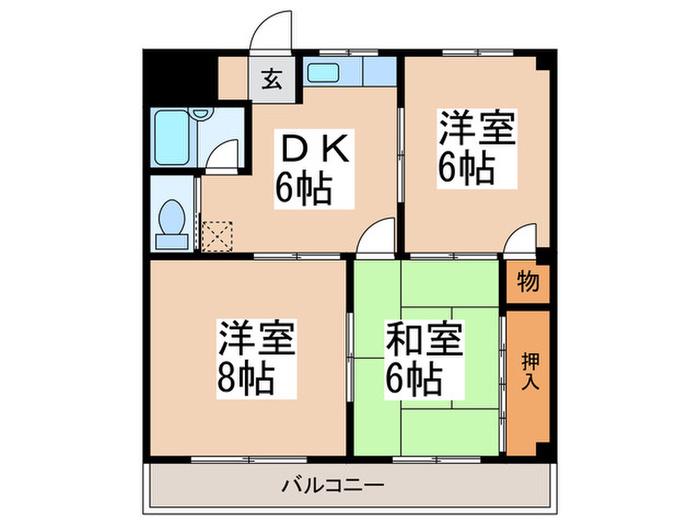 アイデイル島泉(3DK/3階)の間取り写真