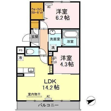 ブランネージュB(2LDK/3階)の間取り写真