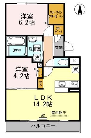 ウィルコート小郡三軒屋町 B棟(2LDK/3階)の間取り写真