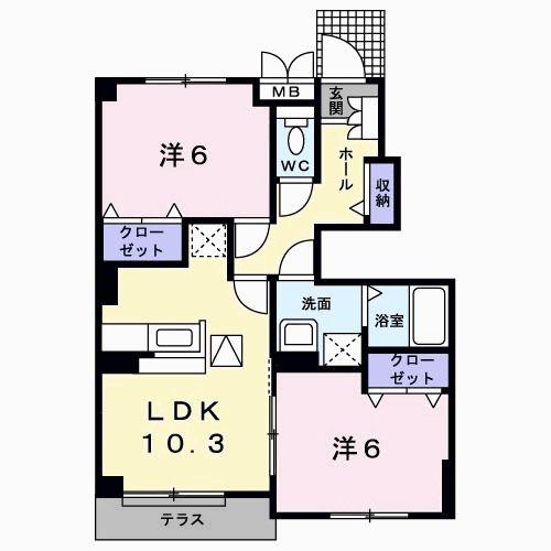 ポート・レーゼ C(2LDK/1階)の間取り写真