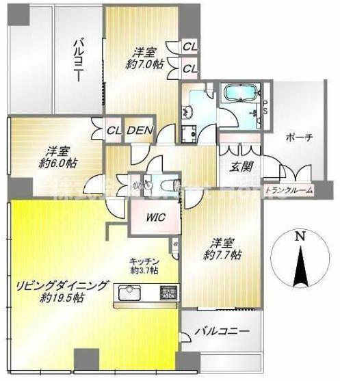 ワールドシティタワーズキャピタルタワー(3LDK/23階)の間取り写真