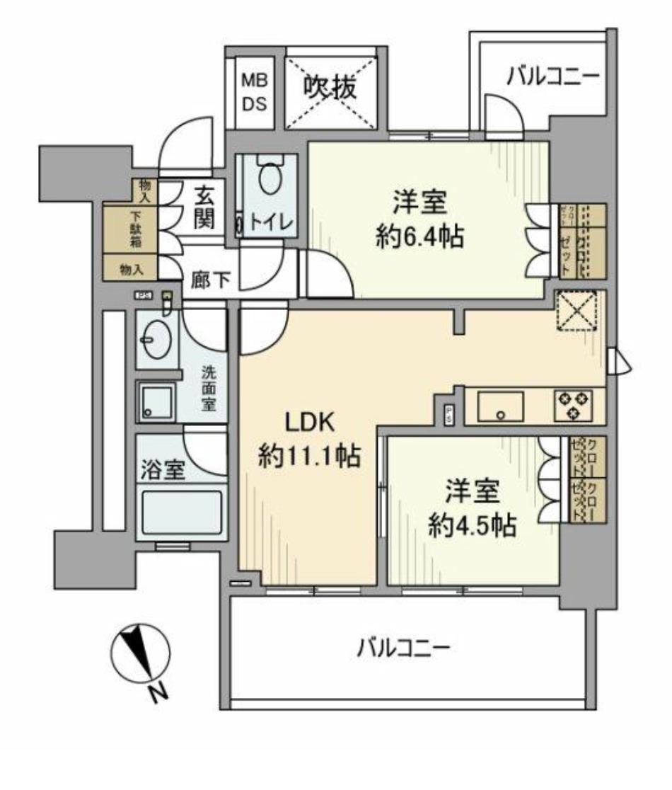 グランスイート四谷二丁目レジデンス(2LDK/8階)の間取り写真
