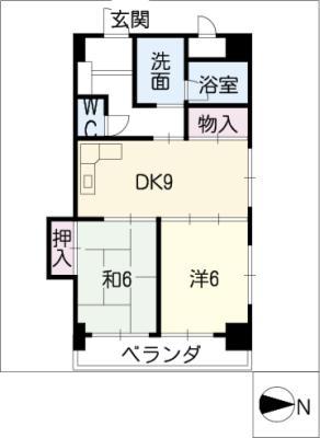 シャンボール金山(2DK/4階)の間取り写真