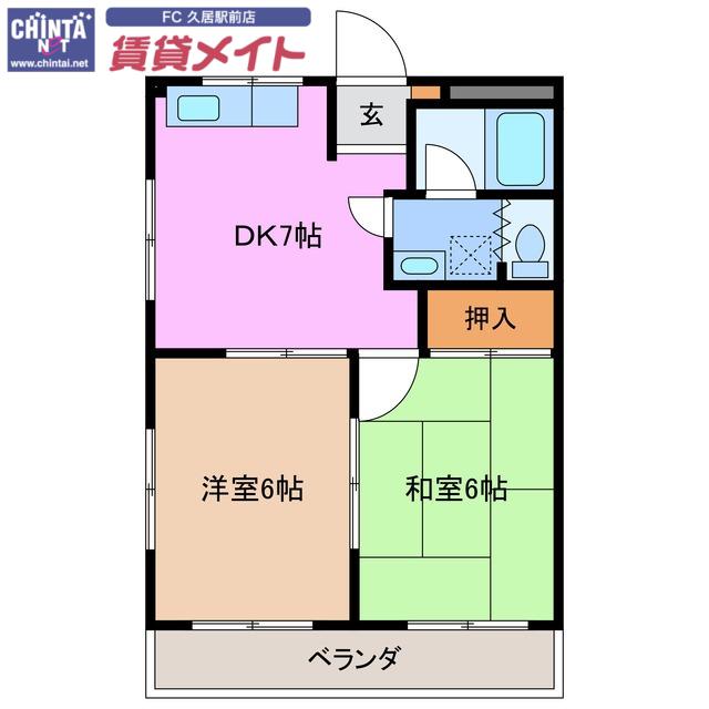 川方マンションII(2DK/2階)の間取り写真