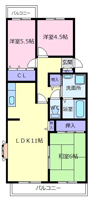 ペシュメゾン新熊(3LDK/2階)の間取り写真