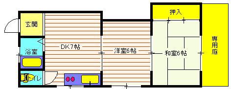 明石ロイヤルマンション(2DK/1階)の間取り写真