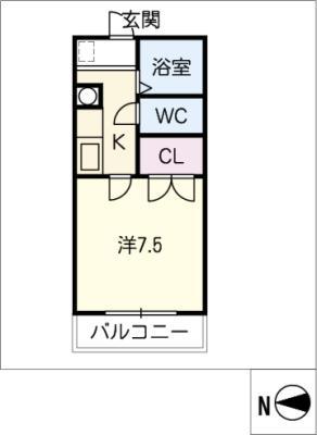 オークヴィラ三番館(1K/2階)の間取り写真