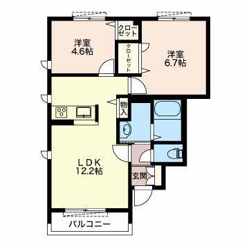 シエル・ブルー(2LDK/1階)の間取り写真