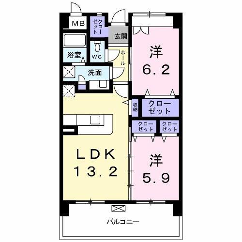 パラダイム東光(2LDK/2階)の間取り写真