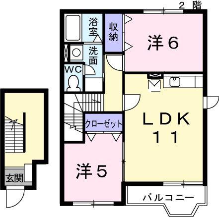 フラワーズA(2LDK/2階)の間取り写真